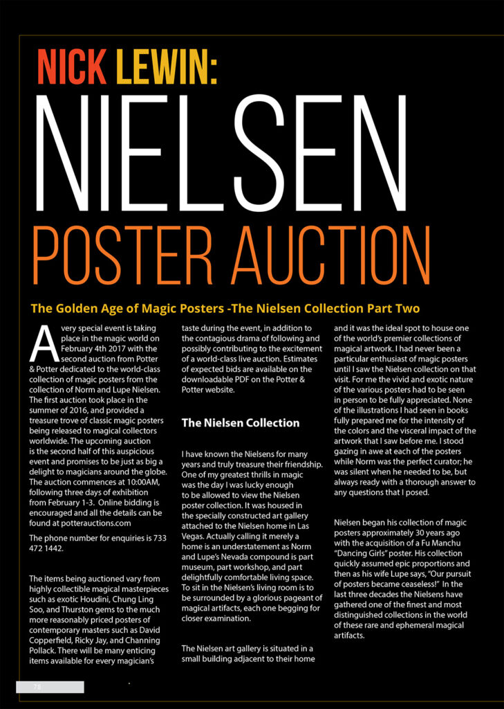 Nielsen Poster Auction Article in Vanish Magazine January 2017 Issue