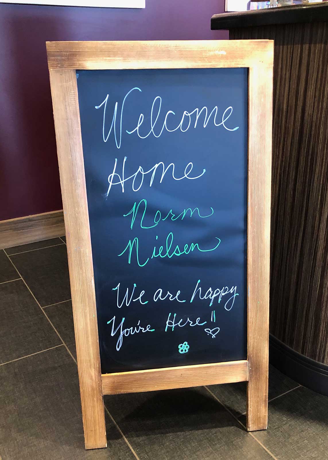 Memory Care Facility's Welcome Sign for Norm