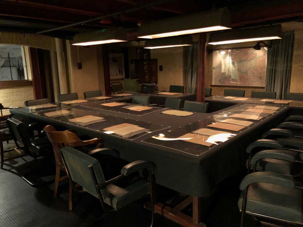 The RMS Queen Mary in Long Beach, CA. Winston Churchill's war room set from the movie "The Darkest Hour" on display